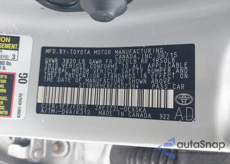 2015 Toyota Corolla S from USA, damaged, VIN 2T1BURHE6FC457394